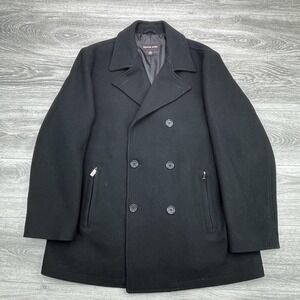 Michael Kors Peacoat Mens XL Black Wool Blend Double Breasted Zip Pocket Jacket